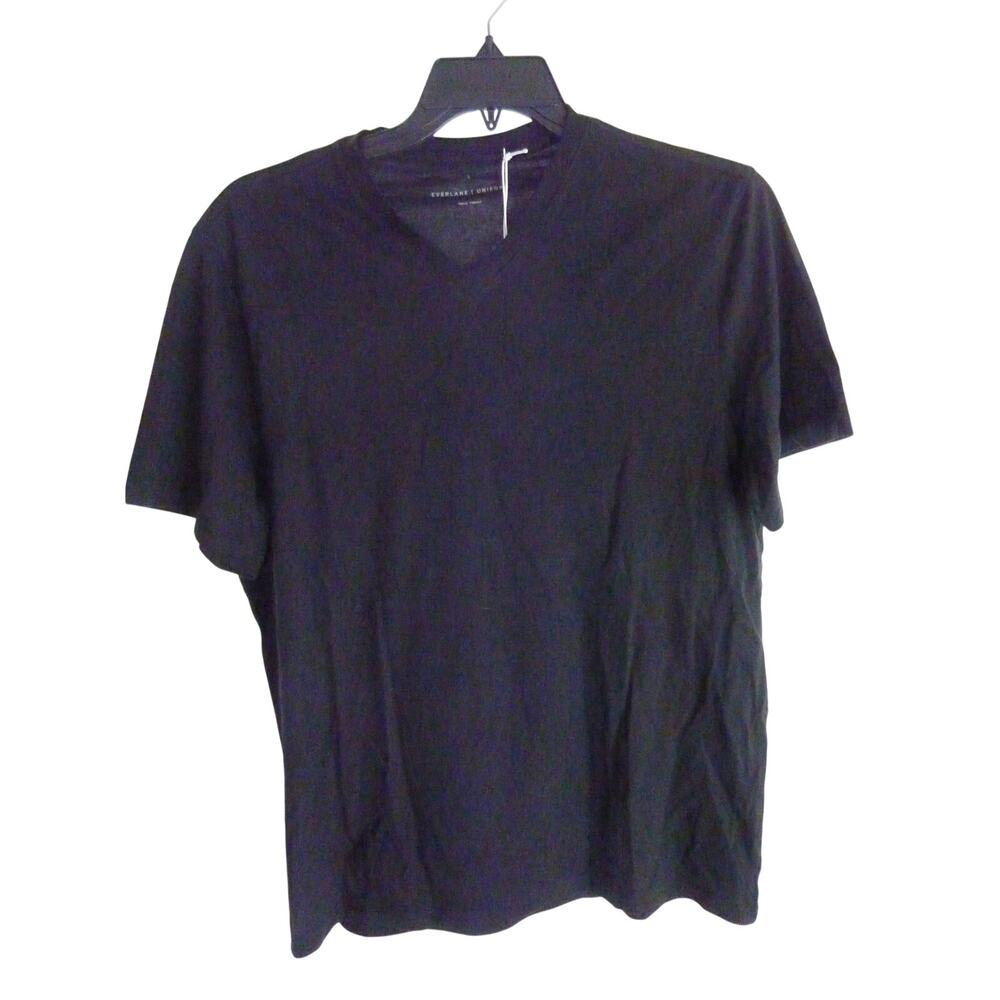 NWT Everlane Uniform Essential Organic Cotton V Neck Short Sleeve Black Shirt L